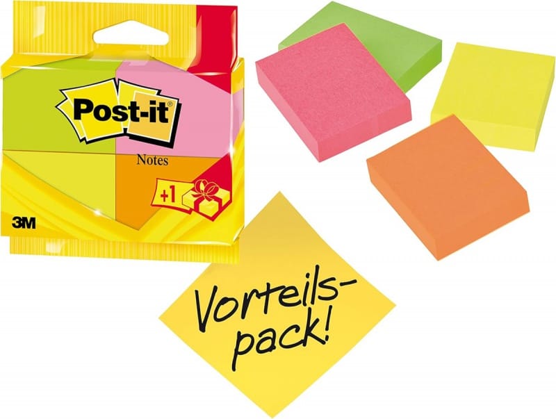 Bloczek samoprzylepny POST-IT 38x51mm 4x100kartek mix kolorów 510080524 3M