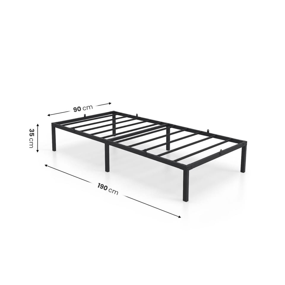 Łóżko Metalowe 90x190 cm Łóżko Gościnne Składane Metalowy Stelaż i Rama Czarne 6 nóżek 10 listew