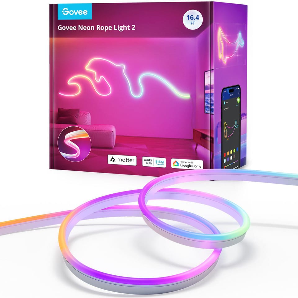 GOVEE 5M NEON PREINSTALLED STRIP LIGHT WHITE, SUPPORT MATTER (HOMEKIT, GOOGLE, ALEXA, SMARTHINGS)