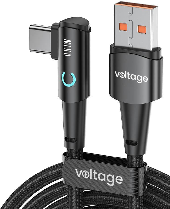 Kabel USB-A / USB-C kątowy Voltage PowerAngle 66W PD 100cm czarny