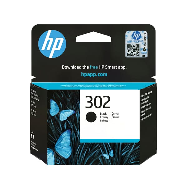 HP 302 Black Original Ink Cartridge, F6U66-80030, F6U66AE
