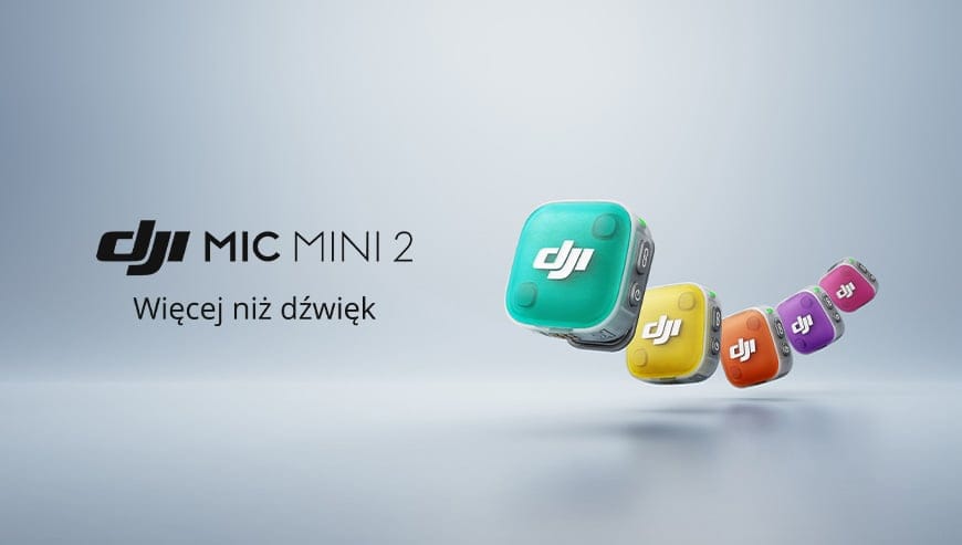 Kolorowe mikrofony DJI Mic Mini 2 i napis: DJI MIC MINI 2 Więcej niż dźwięk