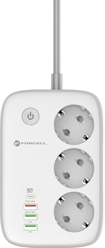 Listwa sieciowa Forcell F-Energy 3x schuko, USB-C 30W, 3x USB-A QC3.0 PD WiFi Tuya 2500W 10A