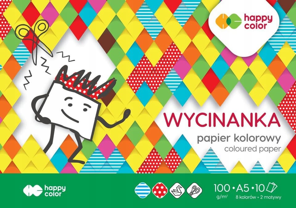 Blok z papierem kolorowym błyszczącym A5 10kolorów 80g. HA 3708 1520-A10LU HAPPY COLOR