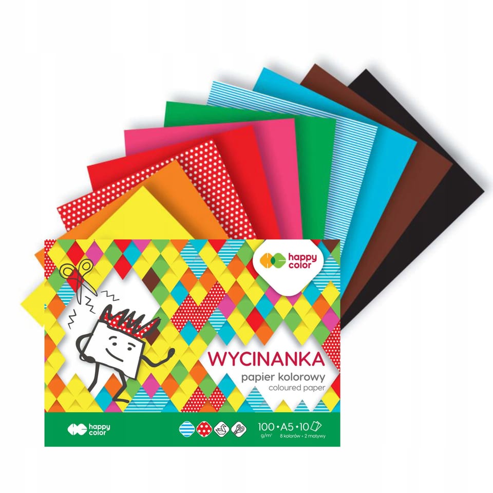 Blok z papierem kolorowym błyszczącym A5 10kolorów 80g. HA 3708 1520-A10LU HAPPY COLOR