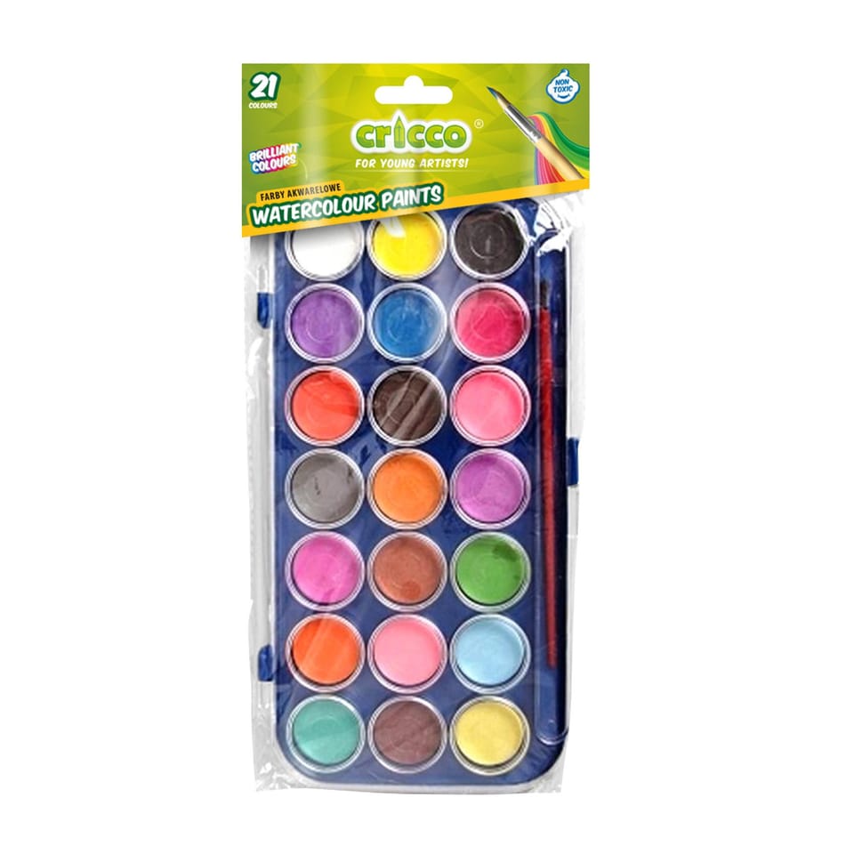 Farby akwarelowe CRICCO 21 kolorów w kasecie + pędzelek CR360K21
