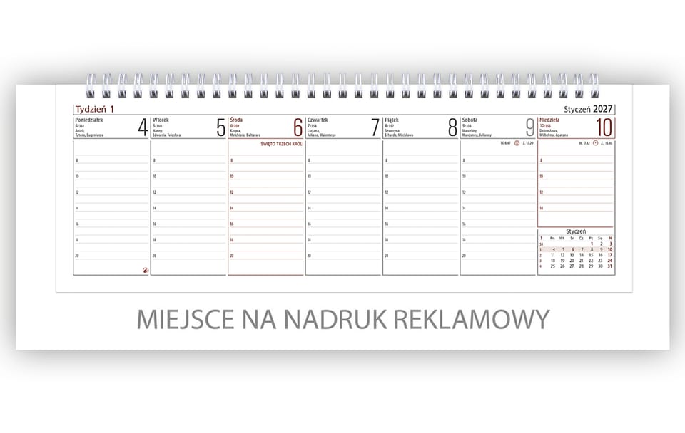Kalendarz biurowy VOYAGER (H4b) - biały 268x97mm 2027 TELEGRAPH