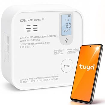 Czujnik tlenku węgla, czadu z baterią i detektorem CO2 Qoltec