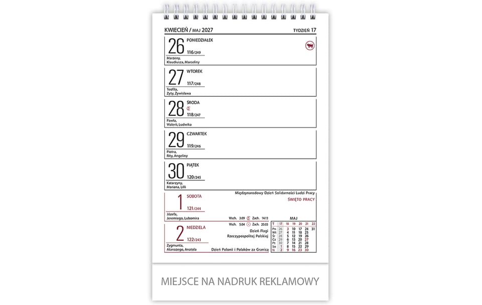 Kalendarz biurowy ZODIAK H6 stojący pionowy 118x193mm 2027 TELEGRAPH