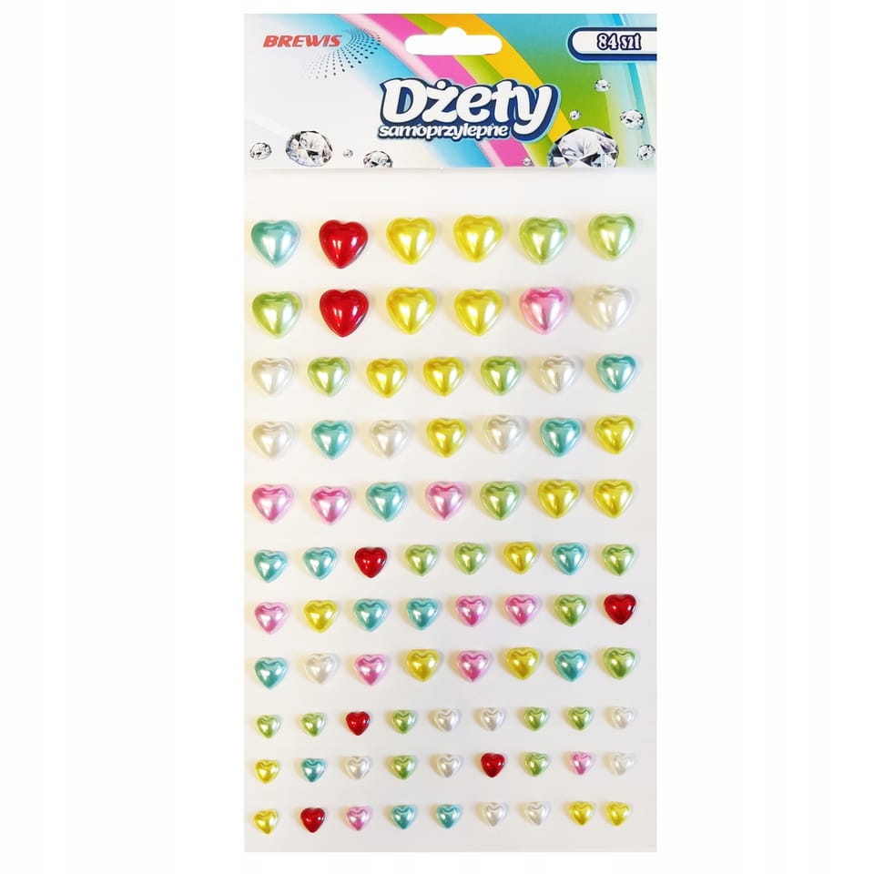 Dżety samoprzylepne serca perłowe 84szt. DS58 BREWIS
