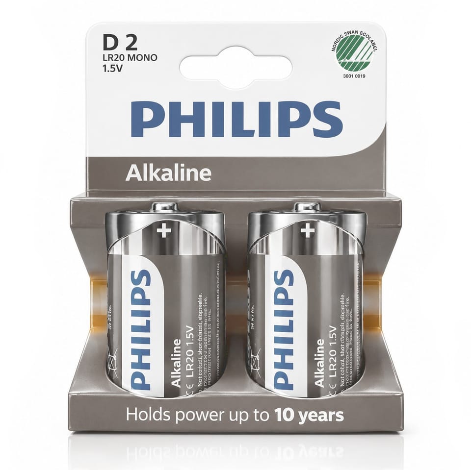 Bateria Alkaliczna Philips 1,5V LR20 D Alkaline - Blister 2 Sztuki