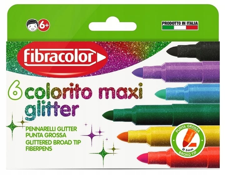 Flamastry brokatowe COLORITO MAXI GLITER 6kol. FIBRACOLOR