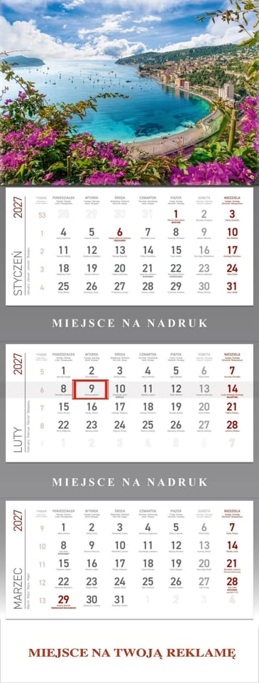 Kalendarz trójdzielny KS055B -LAZUROWE WYBRZEŻE