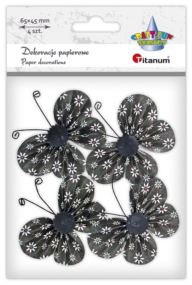 Motyle papierowe 3D (4szt.) 6,5x4,5cm 491118 TITANUM
