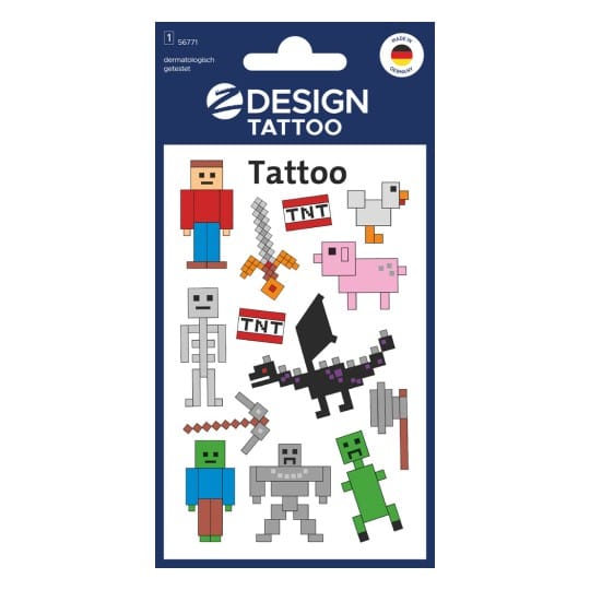 Naklejki tatuaże dla dzieci PIKSELE MINECRAFT 56771 Z-DESIGN KIDS TATTOO AVERY ZWECKFORM