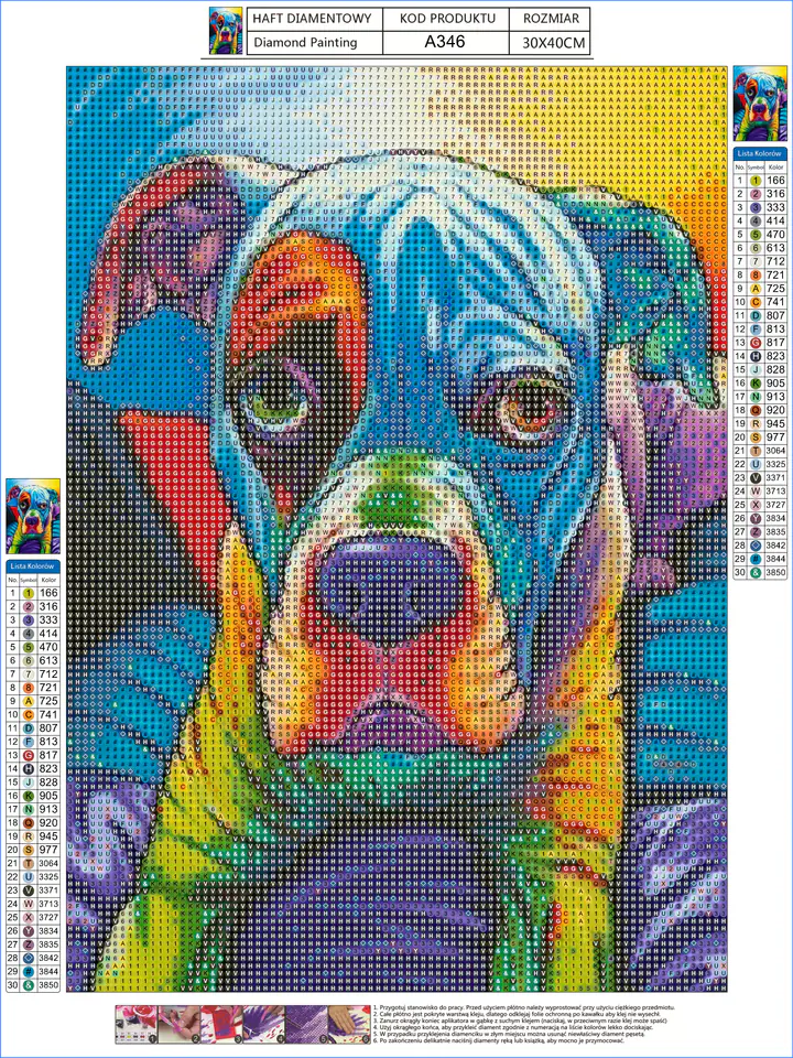 Diamond Embroidery, Painting, Diamond Mosaic Diamond Painting, DOG COLOR 30x40cm