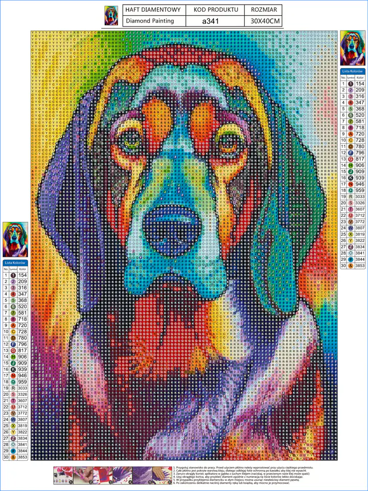 Diamond Embroidery, Painting, Diamond Mosaic Diamond Painting, DOG COLOR 30x40cm