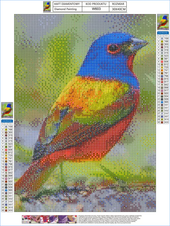 Haft Diamentowy, Obraz, Mozaika Diamentowa Diamond Painting, KOLOROWY PTAK 30x40cm