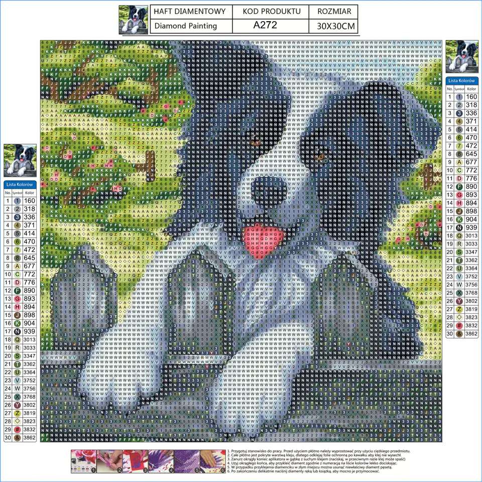 Haft Diamentowy, Obraz, Mozaika Diamentowa Diamond Painting, PIES NA PŁOCIE 30x30cm