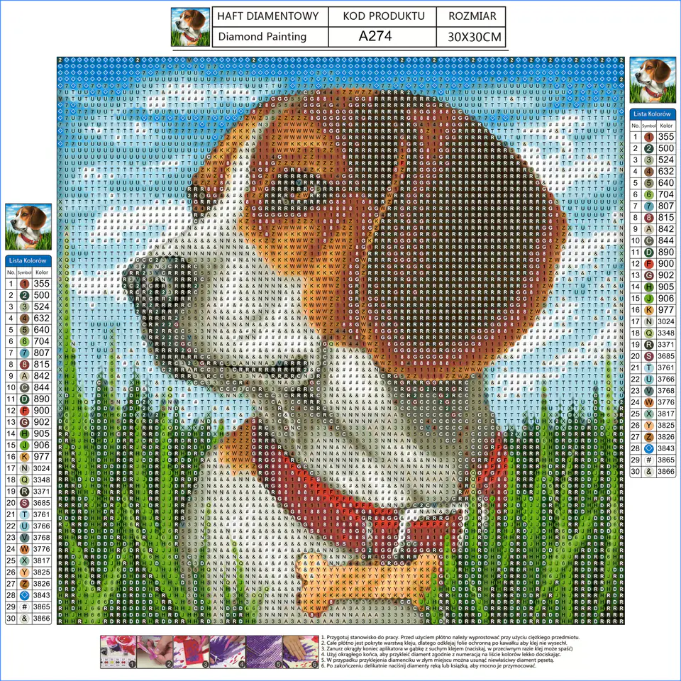 Haft Diamentowy, Obraz, Mozaika Diamentowa Diamond Painting, PIES BEAGLE 30x30cm