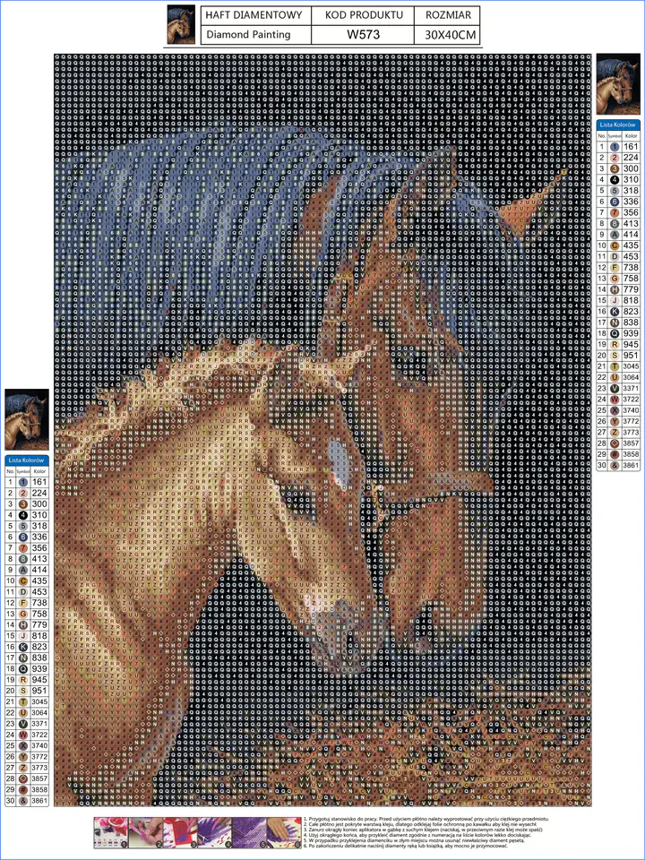 Haft Diamentowy, Obraz, Mozaika Diamentowa Diamond Painting, KOŃ I ŹREBIĘ 30x40cm