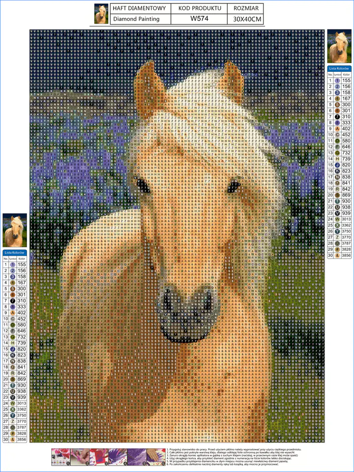 Haft Diamentowy, Obraz, Mozaika Diamentowa Diamond Painting, DOSTOJNY KOŃ 30x40cm