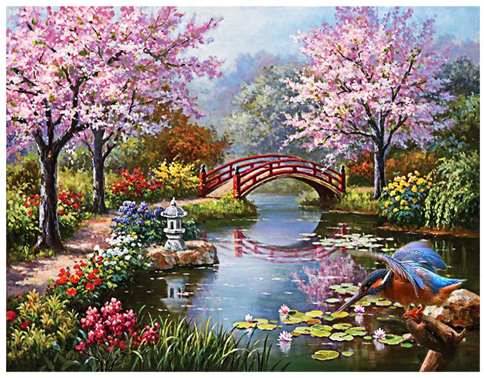 Haft Diamentowy, Obraz, Mozaika Diamentowa Diamond Painting, JAPOŃSKI OGRÓD 40x30cm