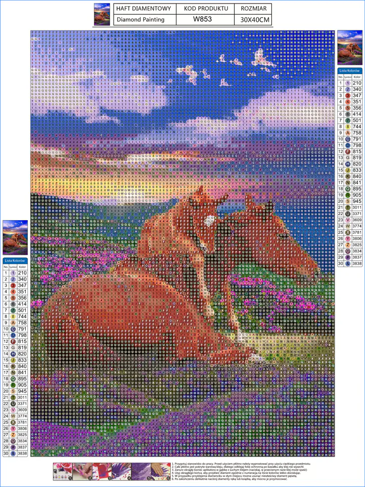 Haft Diamentowy, Obraz, Mozaika Diamentowa Diamond Painting, DWA KONIE - GÓRY 30x40cm