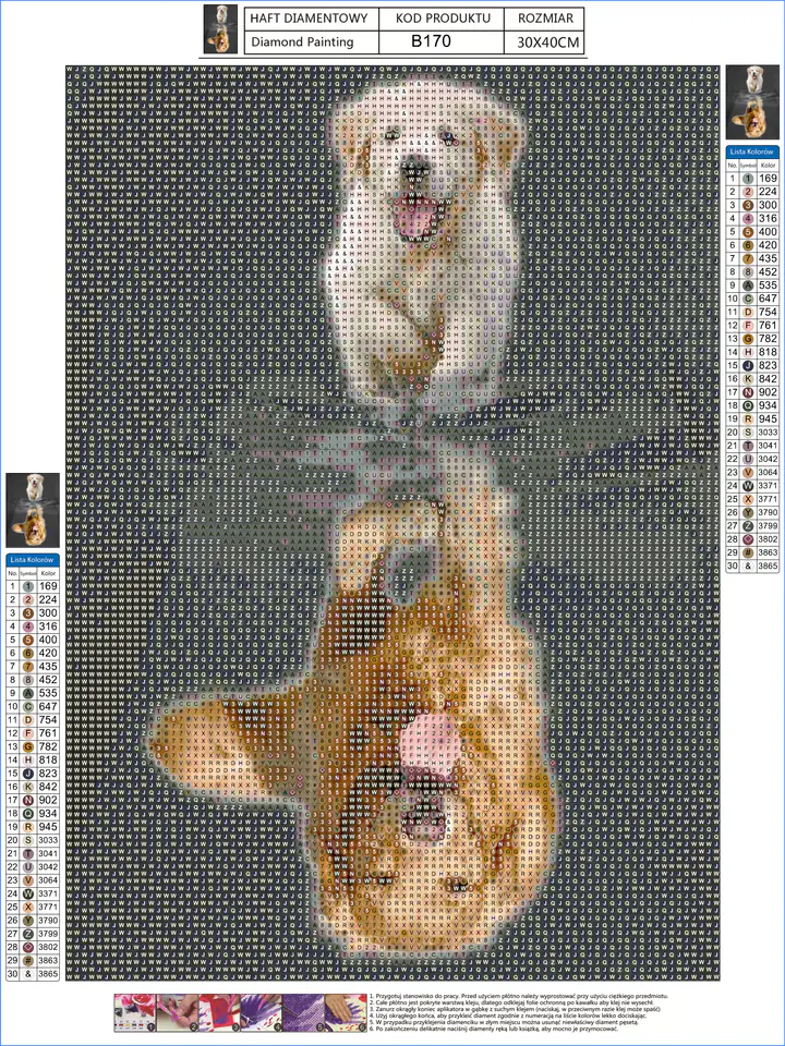 Haft Diamentowy, Obraz, Mozaika Diamentowa Diamond Painting, ODBICIE LUSTRZANE - PIES 30x40cm