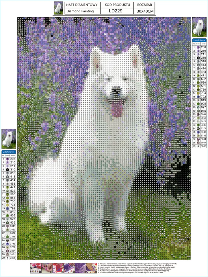 Haft Diamentowy, Obraz, Mozaika Diamentowa Diamond Painting, PIES SAMOYED 30x40cm