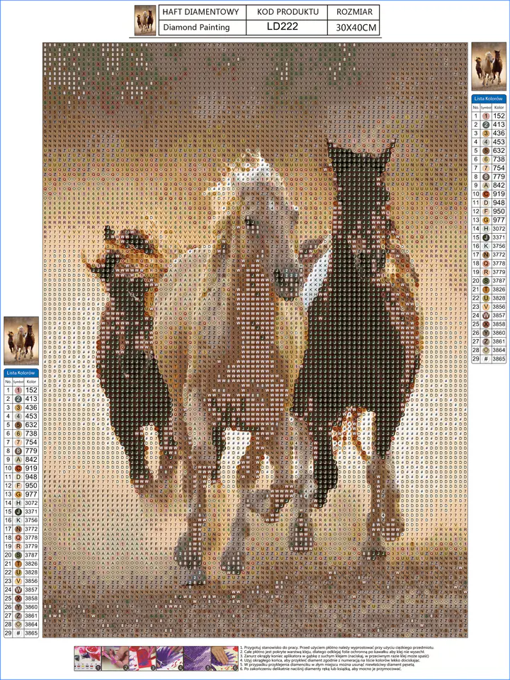 Haft Diamentowy, Obraz, Mozaika Diamentowa Diamond Painting, KONIE W GALOPIE 30x40cm