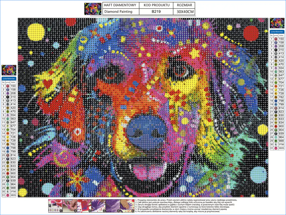 Diamond Embroidery, Painting, Diamond Mosaic Diamond Painting, ABSTRACT DOG 40x30cm