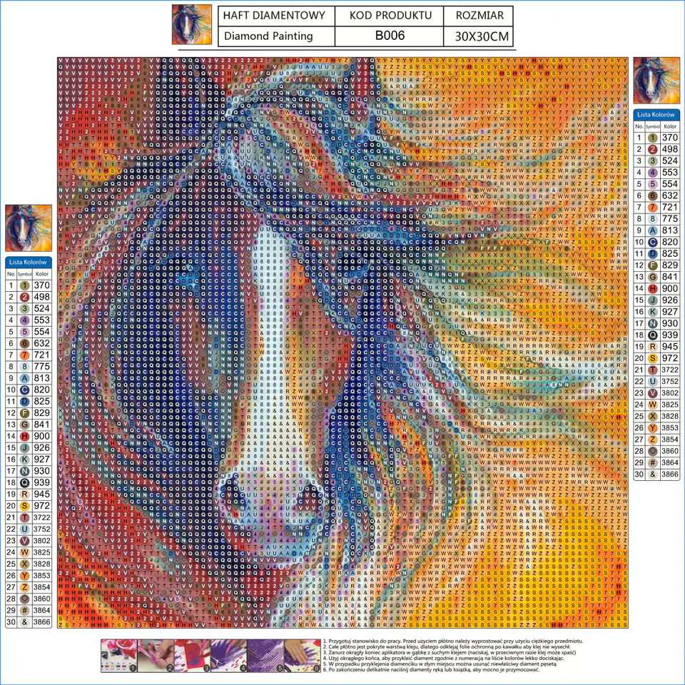 Haft Diamentowy, Obraz, Mozaika Diamentowa Diamond Painting, ABSTRAKCYJNY KOŃ 30x30cm