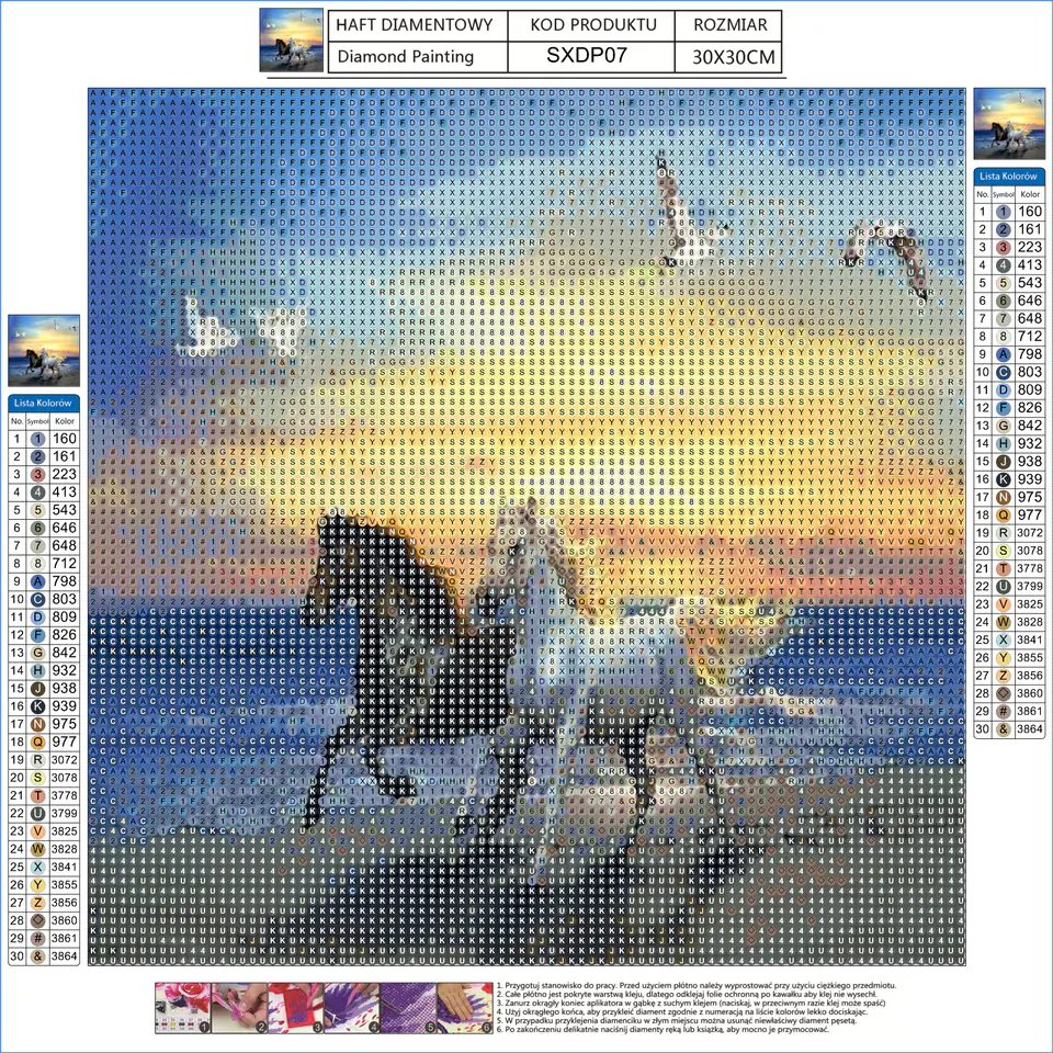 Haft Diamentowy, Obraz, Mozaika Diamentowa Diamond Painting, DWA KONIE BIAŁY I CZARNY 30x30cm