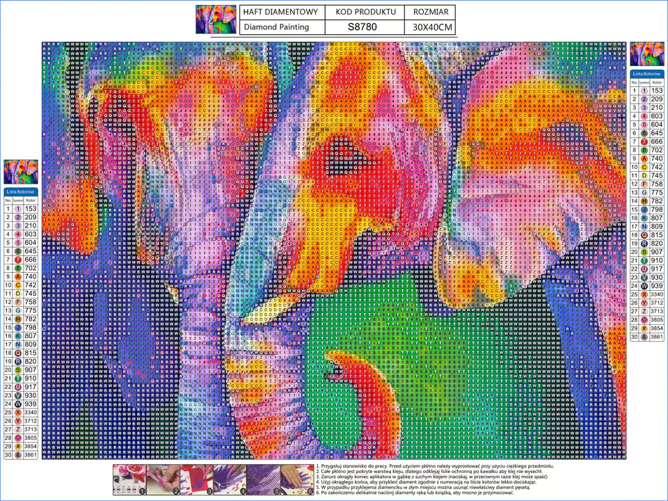 Diamond Embroidery, Painting, Diamond Mosaic Diamond Painting, ELEPHANTS COLOUR 40x30cm