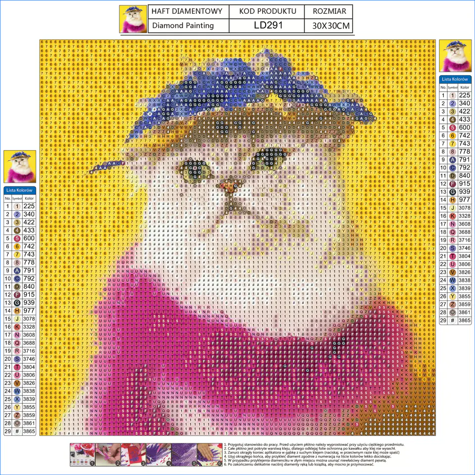 Diamond Embroidery, Painting, Diamond Mosaic Diamond Painting, CAT IN A HAT 30x30cm