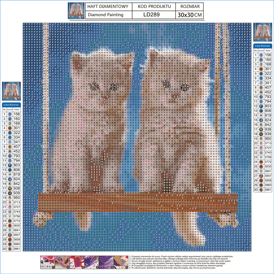 Haft Diamentowy, Obraz, Mozaika Diamentowa Diamond Painting, KOTKI NA HUŚTAWCE 30x30cm