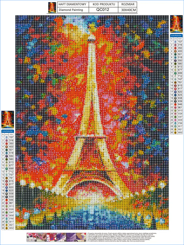 Diamond Embroidery, Painting, Diamond Mosaic Diamond Painting, EIFFEL TOWER IN COLOUR 30x40cm