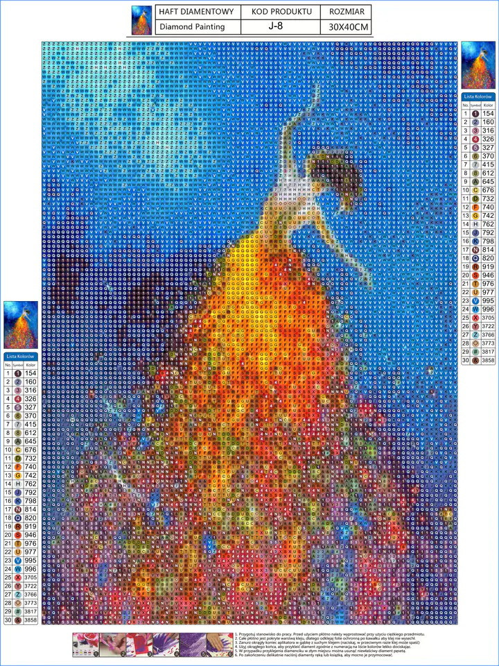 Diamond Embroidery, Painting, Diamond Mosaic Diamond Painting, COLORFUL DRESS 30x40cm