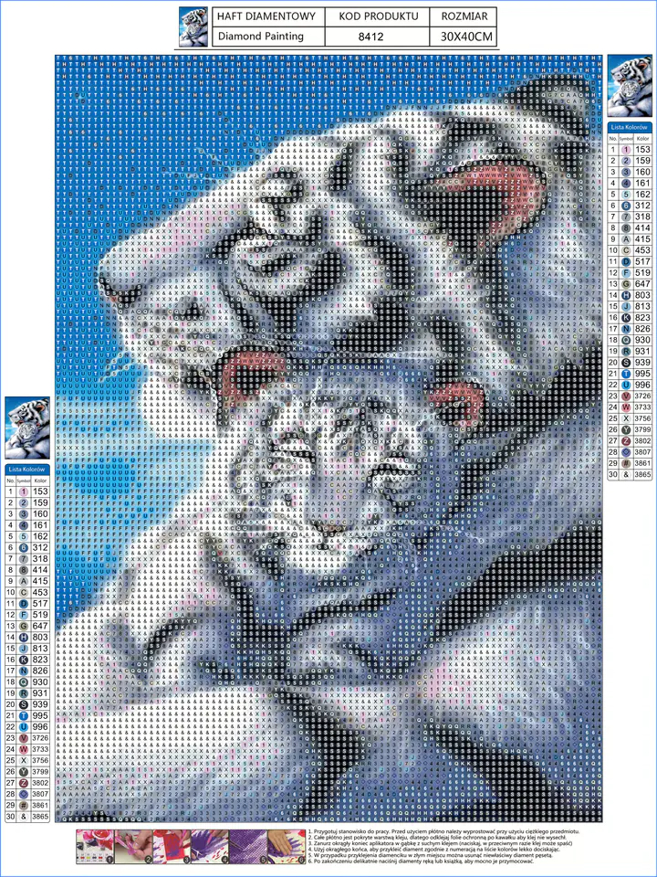 Diamond Embroidery, Painting, Diamond Mosaic Diamond Painting, WHITE TIGERS 30x40cm