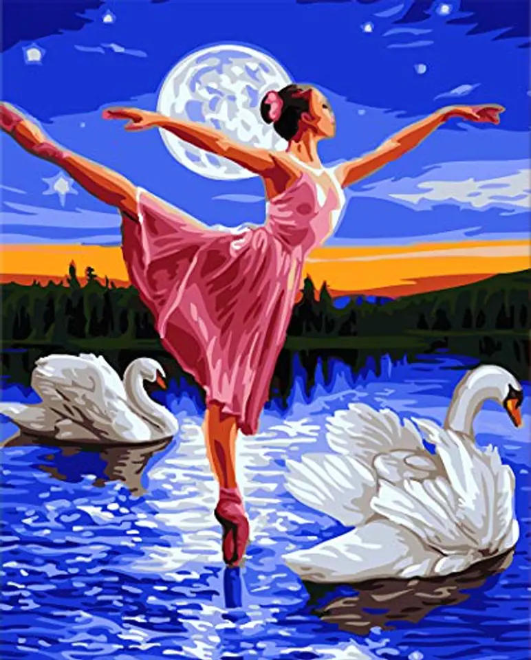Haft Diamentowy, Obraz, Mozaika Diamentowa Diamond Painting, JEZIORO ŁABĘDZIE Baletnica 30x40cm