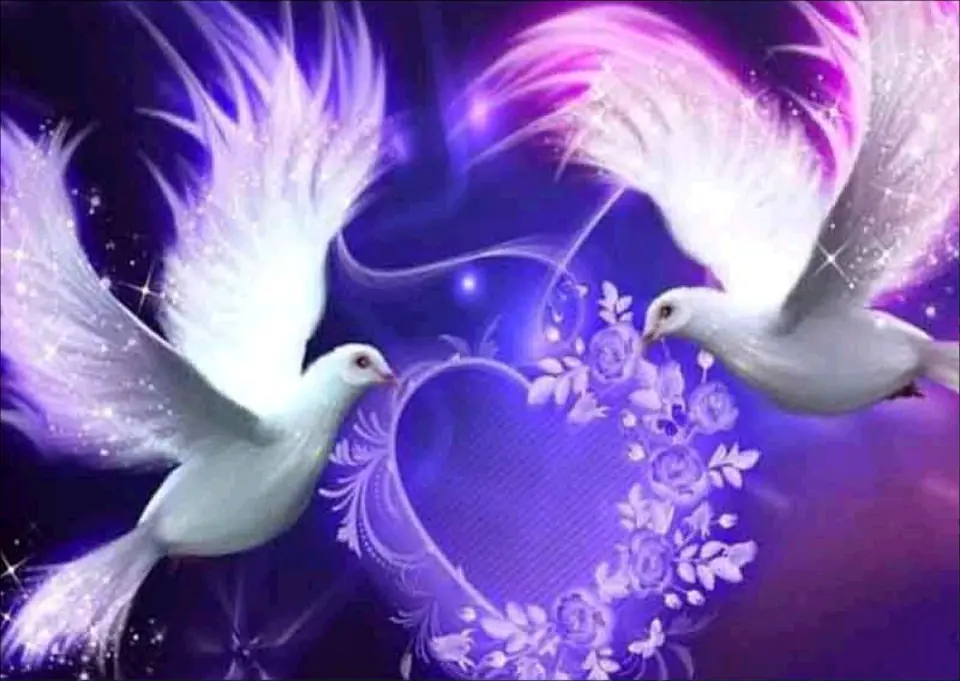 Haft Diamentowy, Obraz, Mozaika Diamentowa Diamond Painting, DWA GOŁĘBIE - SERCE 40x30cm
