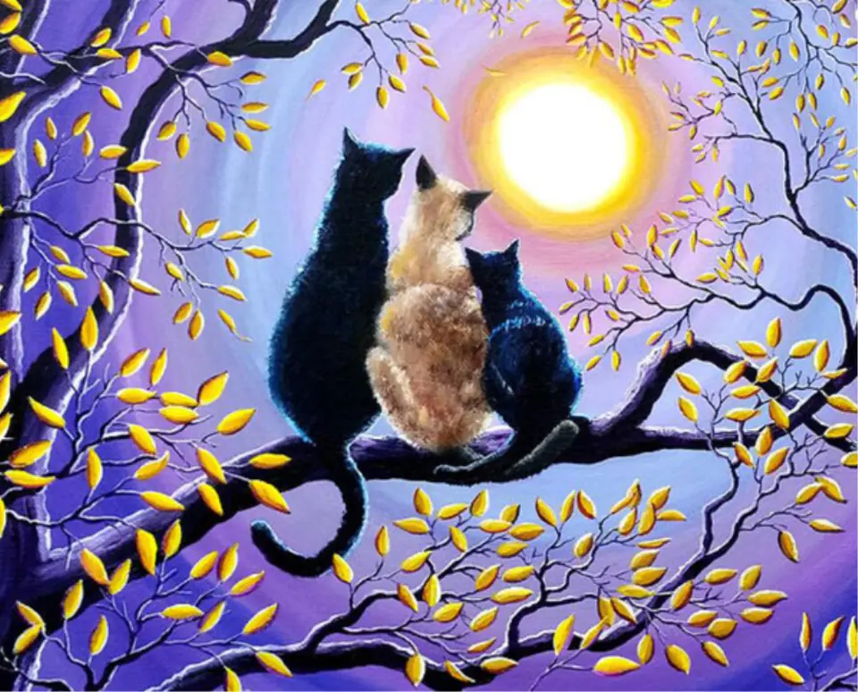 Haft Diamentowy, Obraz, Mozaika Diamentowa Diamond Painting, RODZINA KOTÓW NA DRZEWIE 40x30cm