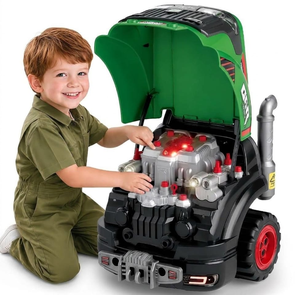 Zestaw Mechanika TRAKTOR Ciągnik Silnik Do Rozkręcania Warsztat Ciężarówka Efekt Światła Dźwięku Dymu