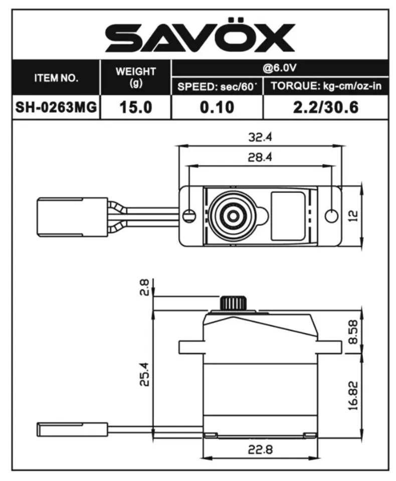 Savox SH-0263MG servo 15g (2.2kg/.0,10sec)