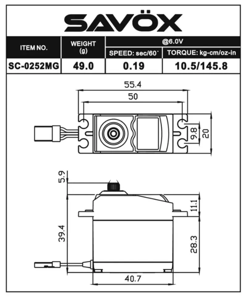 Serwo Savox SC-0252MG 49g (10.5kg/.0,19sec)