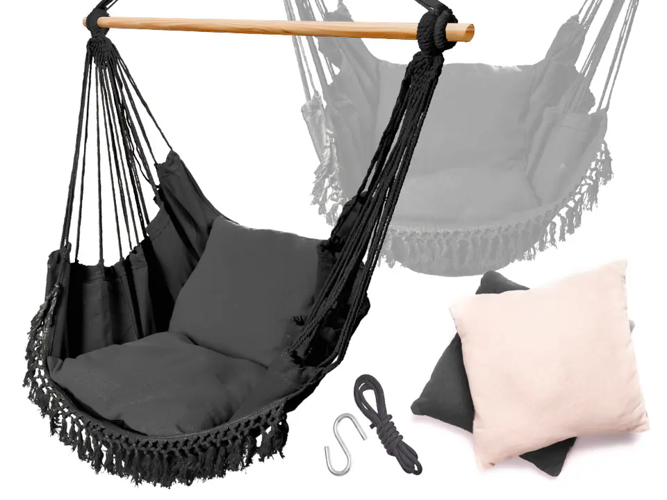 Hammock Brazilian chair with pillows black with tassels
