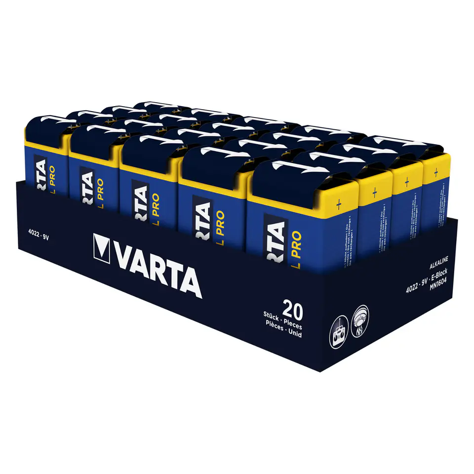 20x 6LR61 9V alkaline batteries Varta Industrial