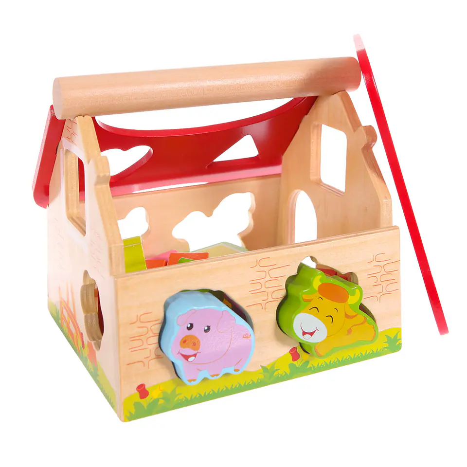 Drewniany domek, farma sorter z klockami ECOTOYS