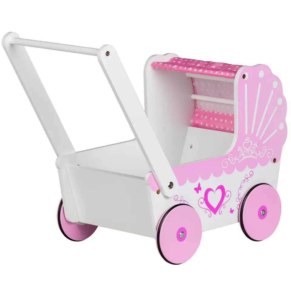 Wooden doll trolley with canopy Ecotoys